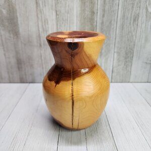 Vintage Glazed Crafted 6 1/2” Two Toned Wood Vase with Cracking